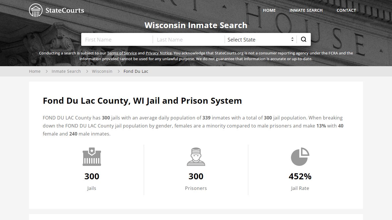Fond Du Lac County, WI Inmate Search - StateCourts