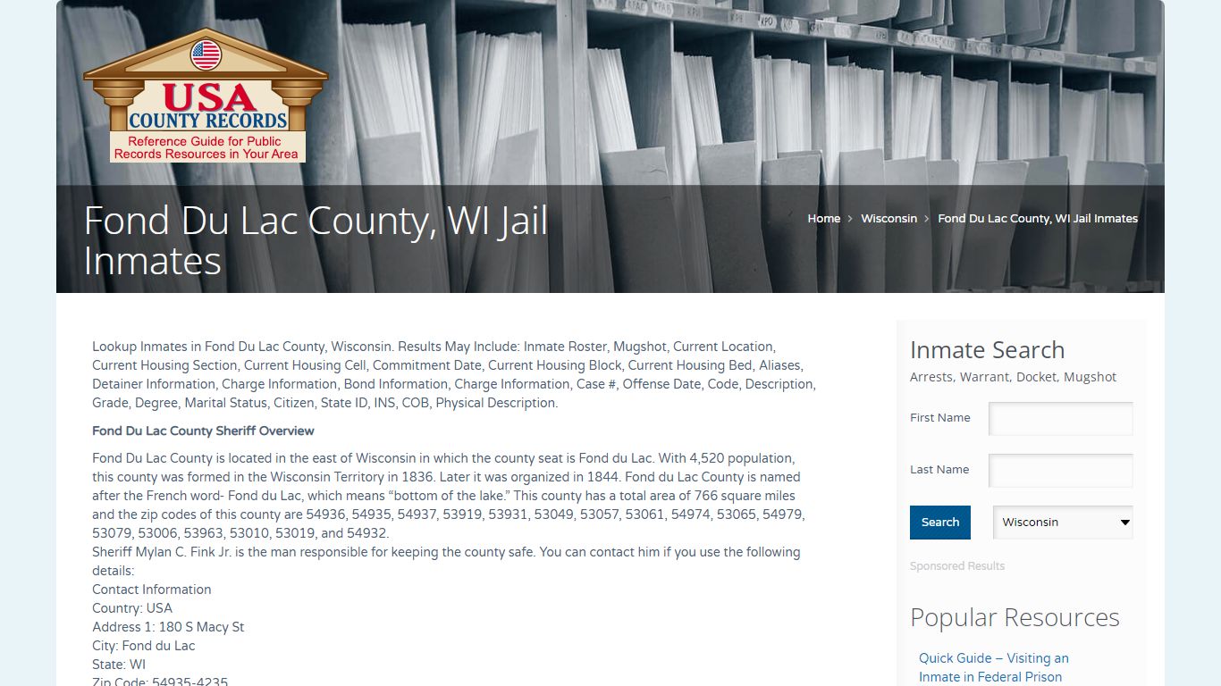 Fond Du Lac County, WI Jail Inmates | Name Search