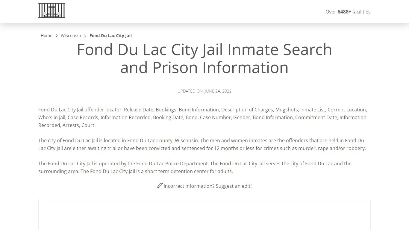 Fond Du Lac City Jail Inmate Search, Visitation, Phone no ...