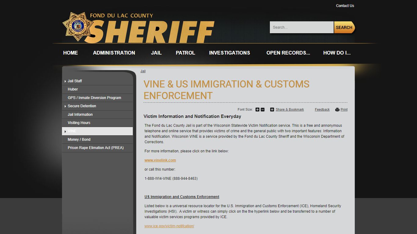 VINE & US Immigration & Customs Enforcement | Fond du Lac ...